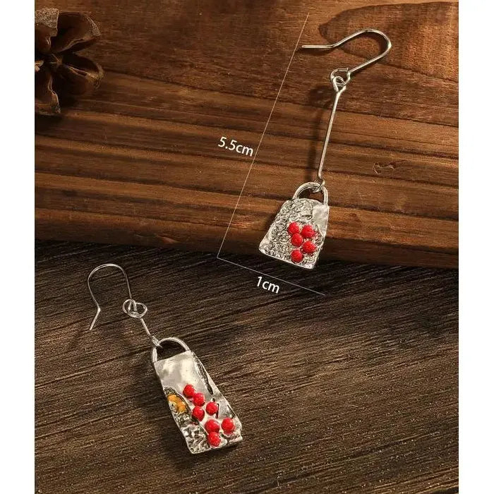 Vintage Tribal Ethnic Resin & Metal Inlay Long Drop Earrings for Women