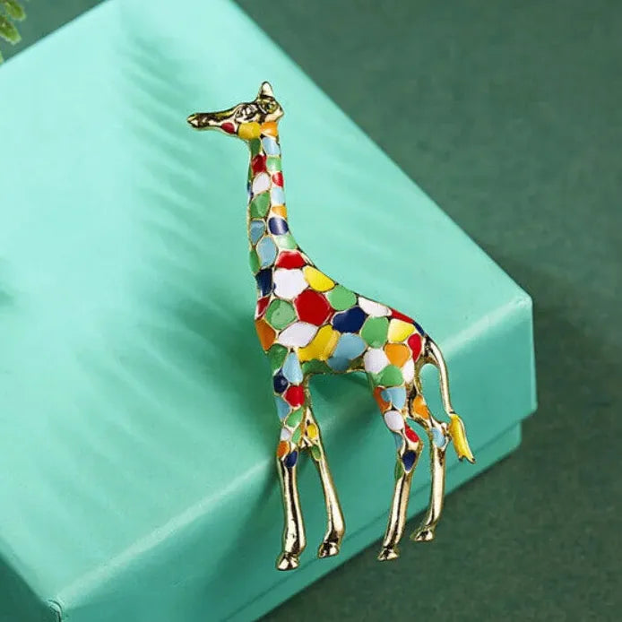 Gold Enamel Giraffe Brooch Animal Pin for Women Stylish Gift