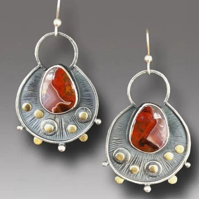 Vintage Bohemian Resin Inlaid Drop Earrings for Men and Women Gift