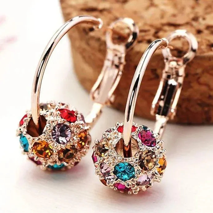 Women Lucky Beads Crystal Earrings Colorful Balls Inlaid Zircon Jewelry