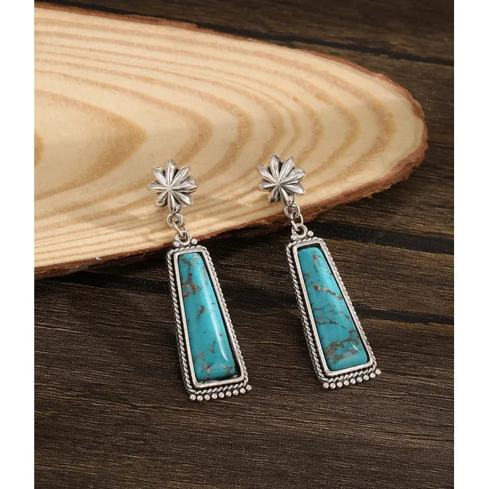 Korean Simple Geometric Square Drop Earrings with Blue Stone Zinc Alloy Jewelry