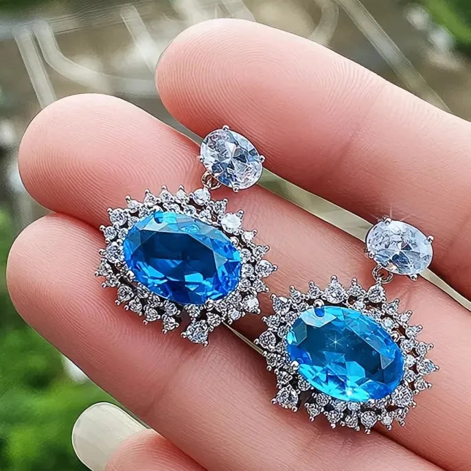 Colorful Geometric Cubic Zirconia Dangle Earrings for Women Wedding Jewelry