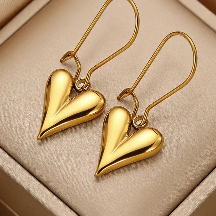 Stainless Steel Heart Drop Earrings for Women Retro Glossy Dangle Gift