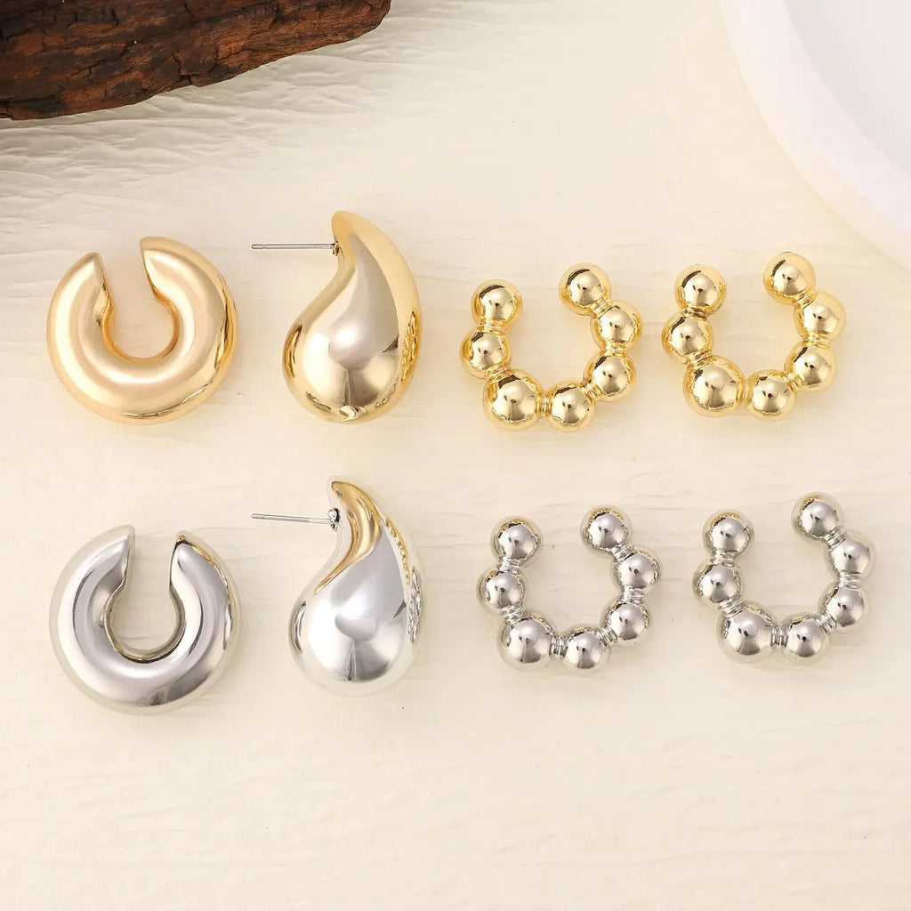 4Pc Vintage Geometric Zinc Alloy Clip-On C Shape Ear Cuff Earrings Women