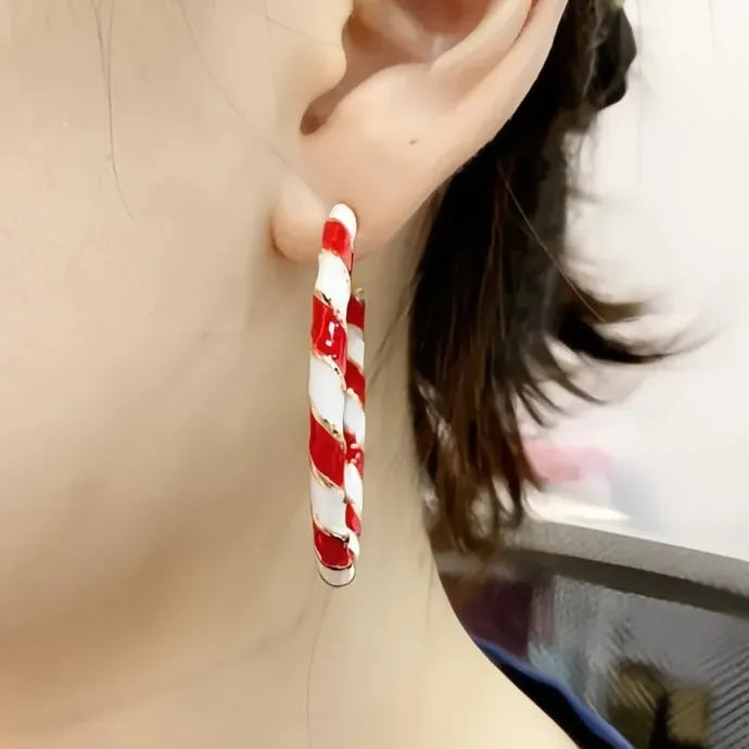 Women Geometric Enamel Brass Hoop Earrings for Party Wedding Daily Wear