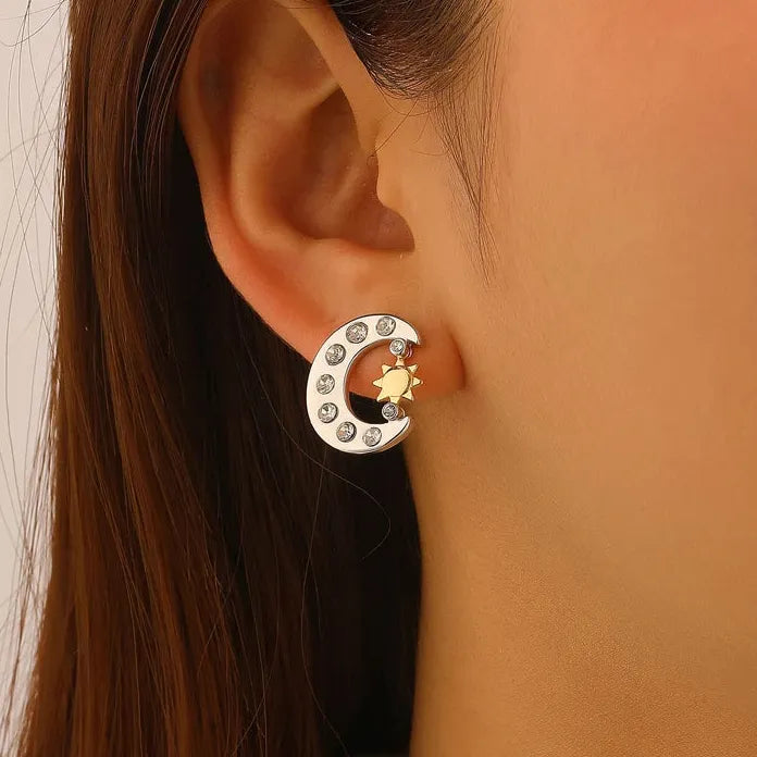 Vintage Zinc Alloy Moon Sun Jewelry Set for Women Necklace Earrings Ring Bracelet