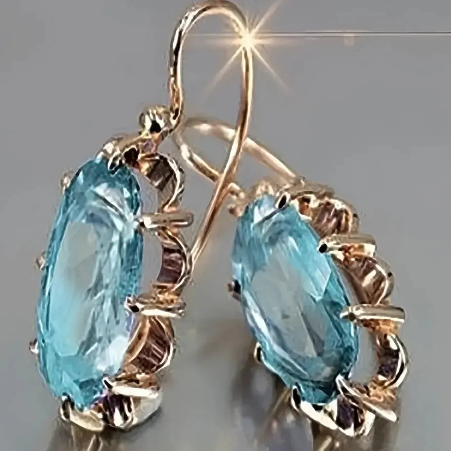 Gold Color Oval Cubic Zirconia Geometric Drop Earrings for Women Copper Alloy