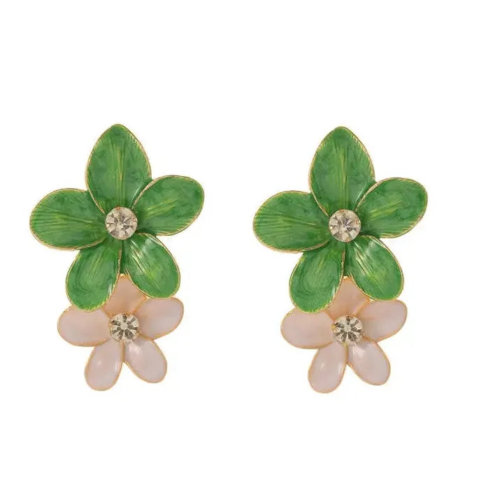 Vintage Double Layer Dripping Oil Flower Drop Earrings for Women Girls Stylish