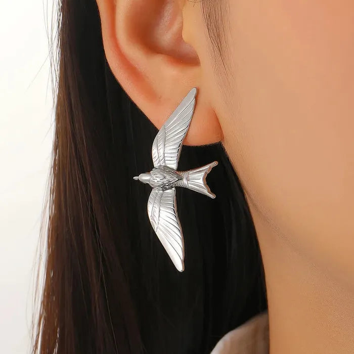 Stainless Steel Dove Jewelry Set for Women Vintage Bird Wing Earrings Ring