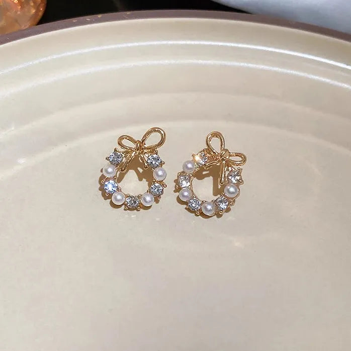 French Elegant Copper Alloy Bowknot Pearl Pendant Drop Earrings 2024 Jewelry Women