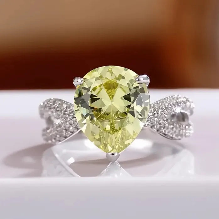 Waterdrop Pear Cubic Zirconia Brass Ring for Women Bridal Wedding Jewelry