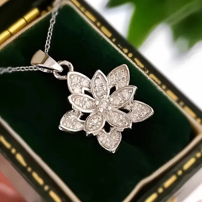 Elegant Women's Geometric Flower Pendant Necklace with Shining CZ for Wedding