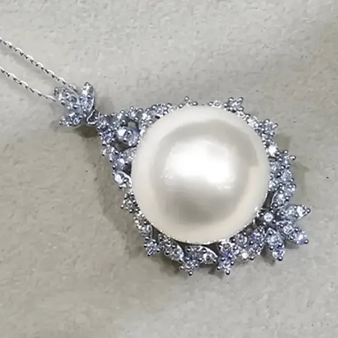 Geometric Pearl Pendant Necklace CZ Copper Alloy Wedding Jewelry Gift for Women