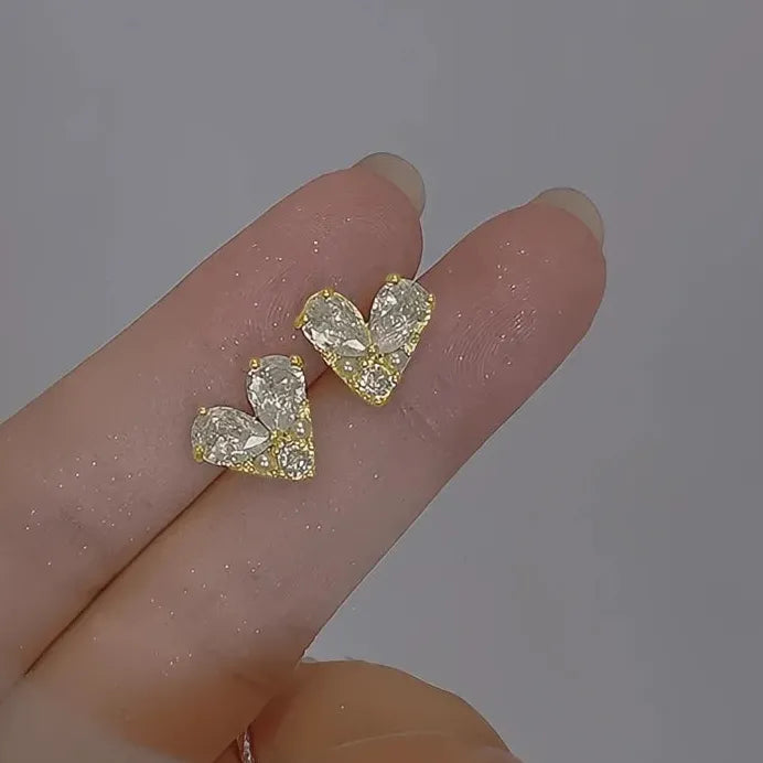 Geometric Heart Stud Earrings with Imitation Pearl for Women & Girls