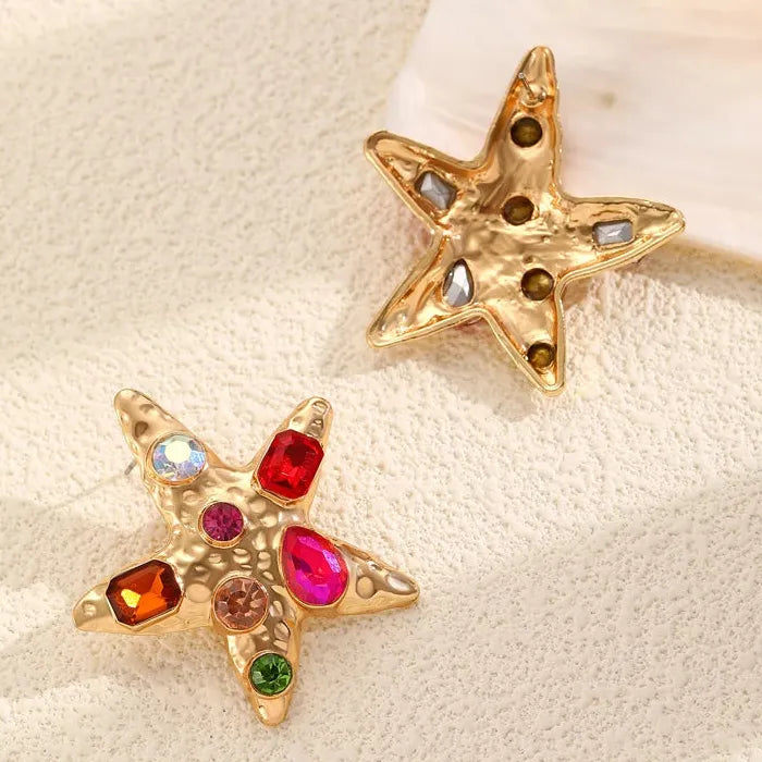 Vintage Colorful Crystal Starfish Drop Earrings for Women 2025