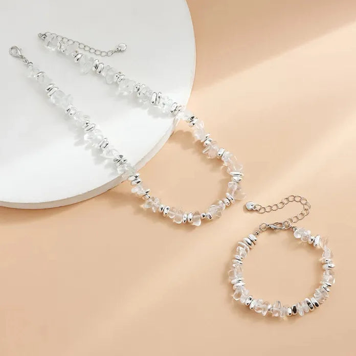 Vintage Irregular Transparent Crystal Necklace & Bracelet Set for Women