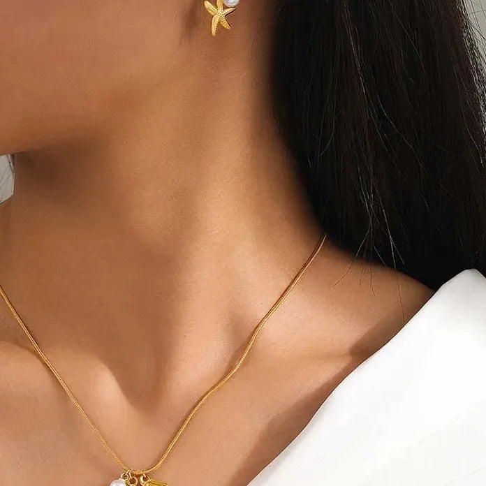 Stainless Steel Starfish Pendant Necklace for Women Gold Chain Choker Jewelry Set