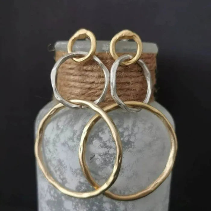 Vintage Gold Silver Irregular Round Zinc Alloy Drop Earrings for Women