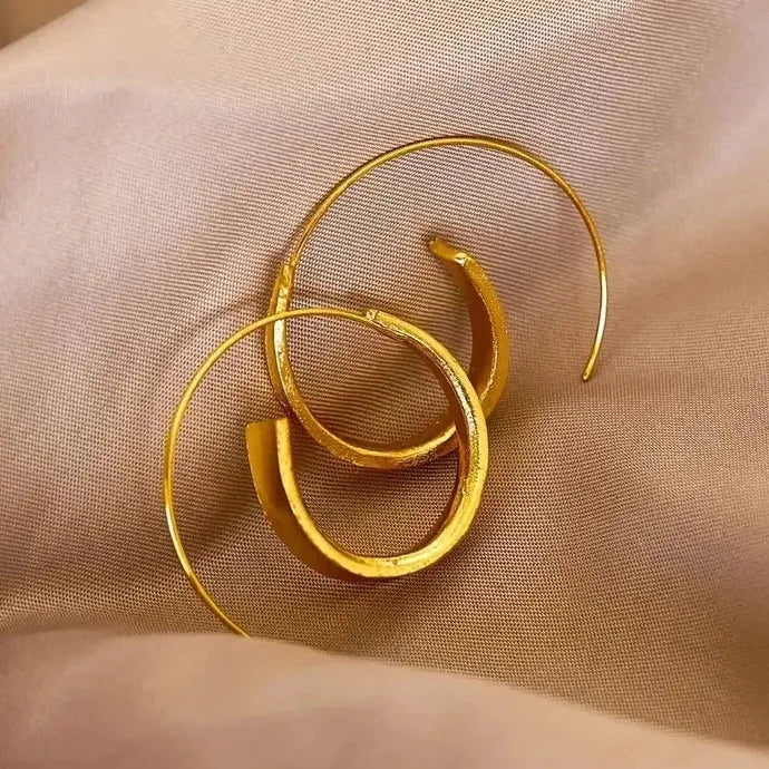 Minimalist Long Hook Spiral Hoop Earrings for Women Zinc Alloy Jewelry