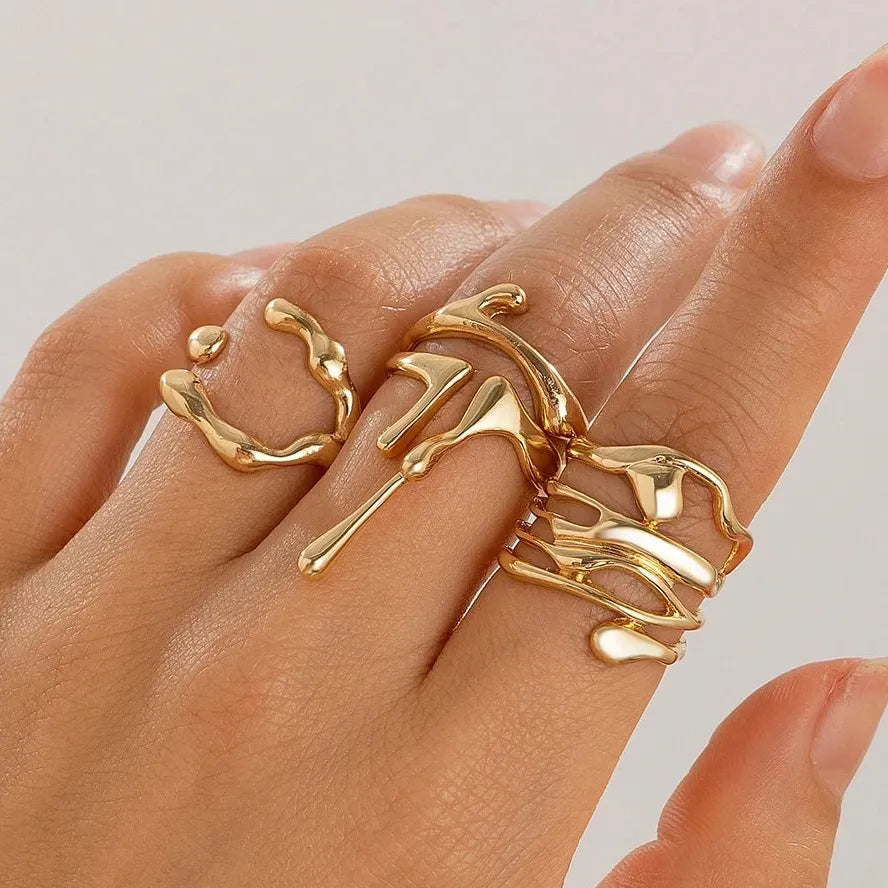 4Pcs Vintage Geometric Adjustable Couple Rings Y2K Gift Jewelry Set