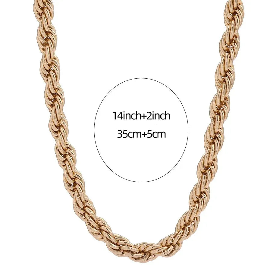 Twisted Rope Chain Necklace Choker for Women Men Stainless Steel Gold Tone