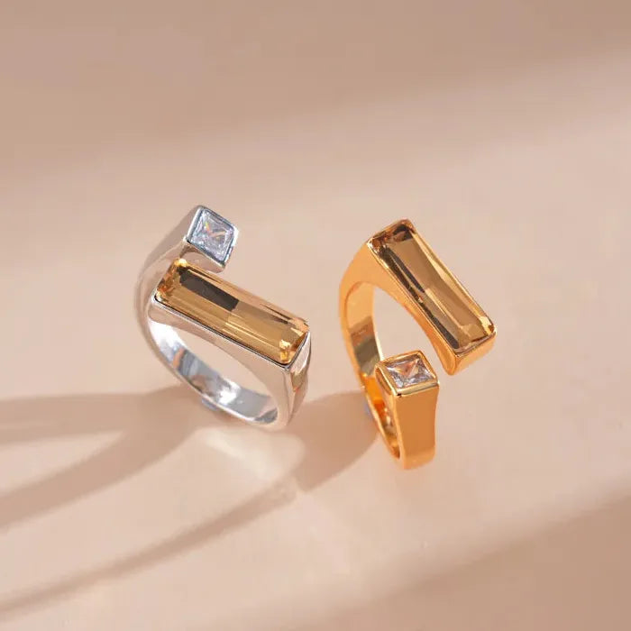 Copper Adjustable Square Rhinestone Ring for Women Men Banquet Jewelry Gift