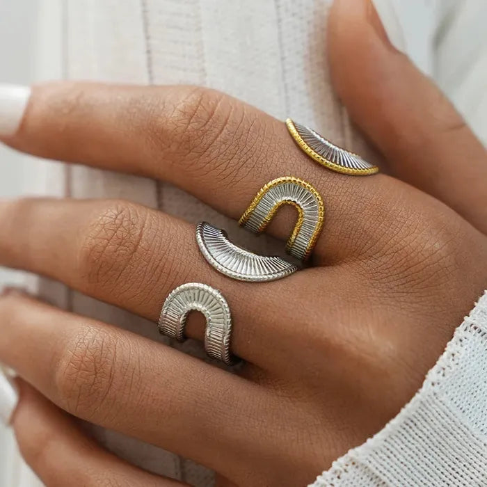 Adjustable Stainless Steel Geometric Open Ring Gold Charm for Men Women Jewelry