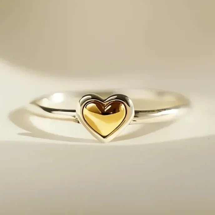 Heart-Shaped Two Tone Metal Wedding Band Ring for Women Love Eternity Jewelry