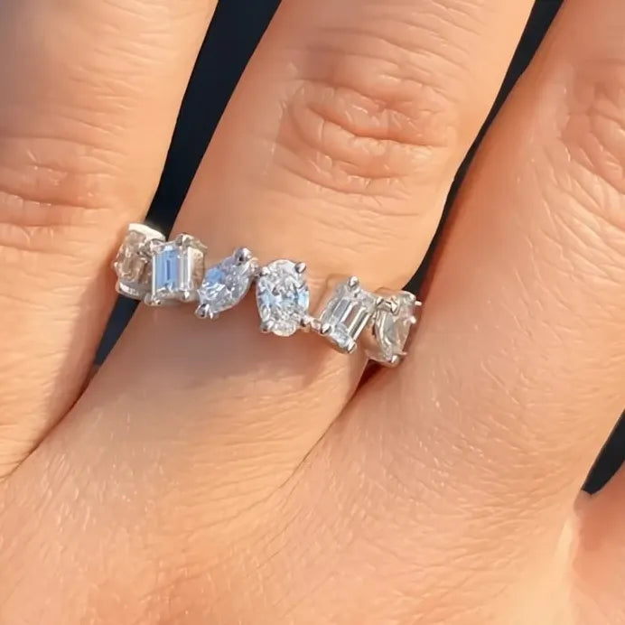 Elegant Geometric Cubic Zirconia Silver Wedding Engagement Ring for Women