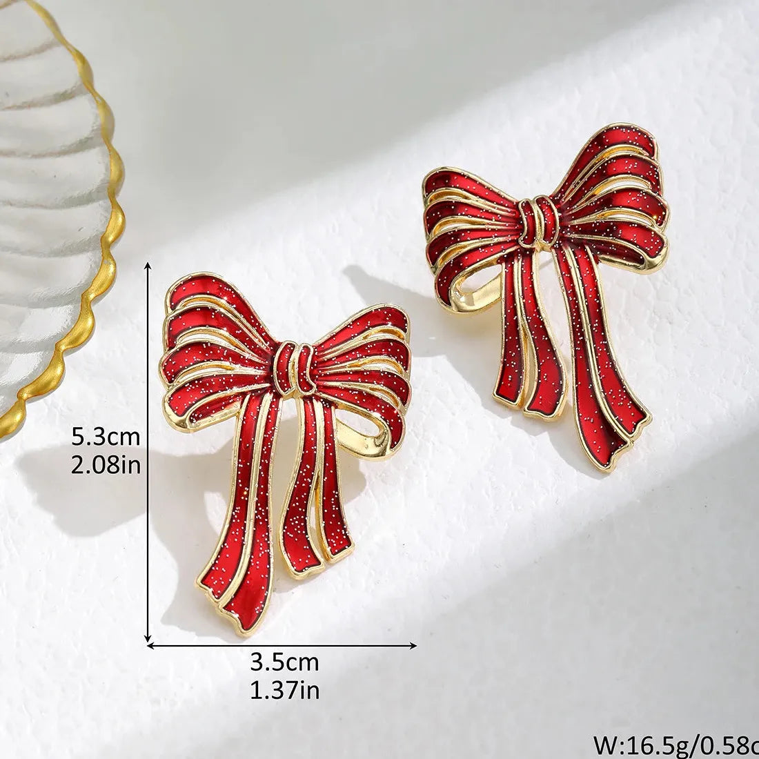 Red Big Bowknot Zinc Alloy Earrings for Women Christmas Gifts