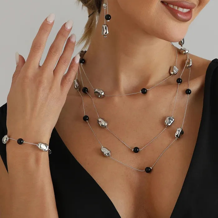 Zinc Alloy Irregular Bean Bead Necklace Bracelet Earrings Set for Women