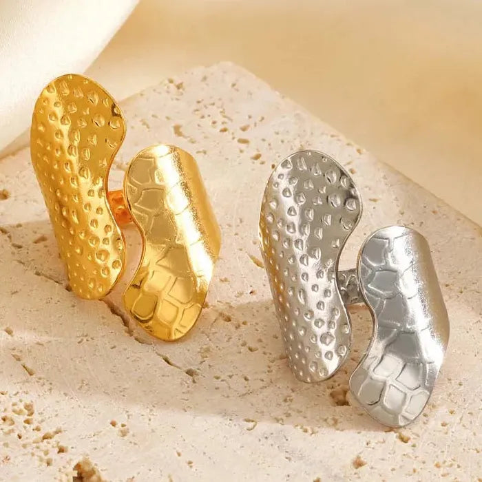 Wide Stainless Steel Geometric Ring for Women Gold Tone Jewelry Gift