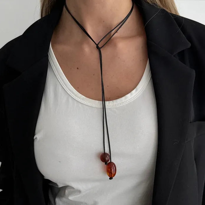 Minimalist Water Drop Pendant Choker Necklace Women Adjustable Black Cord