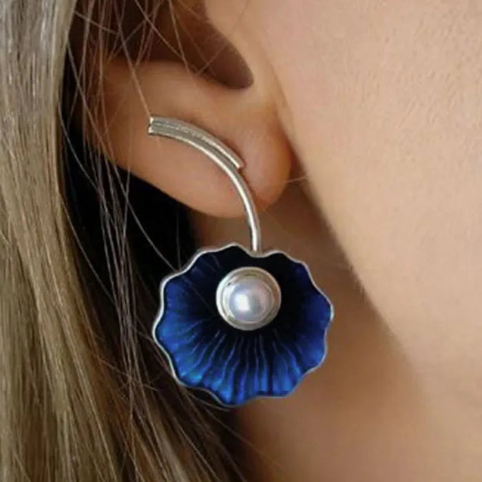 Retro Blue Flower Pearl Drop Earrings Zinc Alloy for Parties & Cocktails