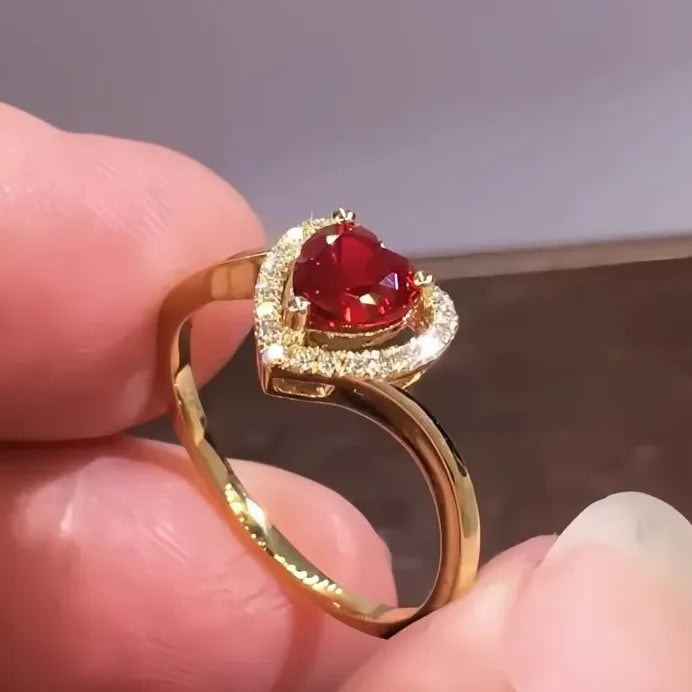 Gold Heart Cubic Zirconia Ring for Women Wedding Engagement Gift