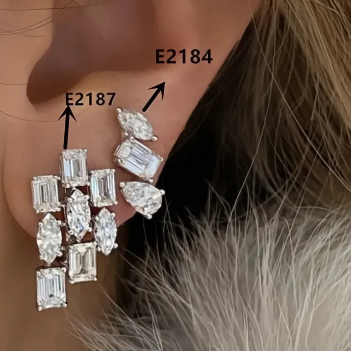 Geometric Cubic Zirconia Stud Earrings for Women Oval Square Pear Shape Fashion Jewelry
