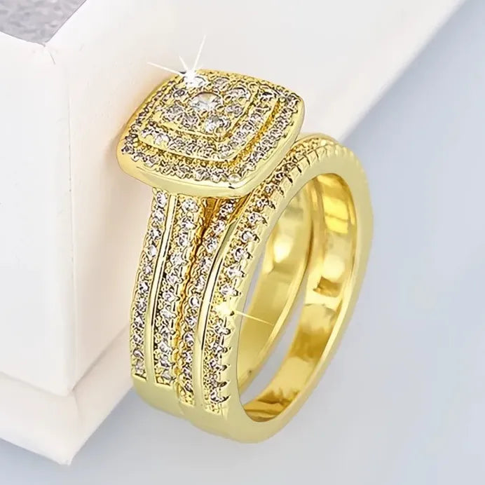 Elegant Gold Brass CZ Rings Set for Women Wedding Bridal Party Jewelry