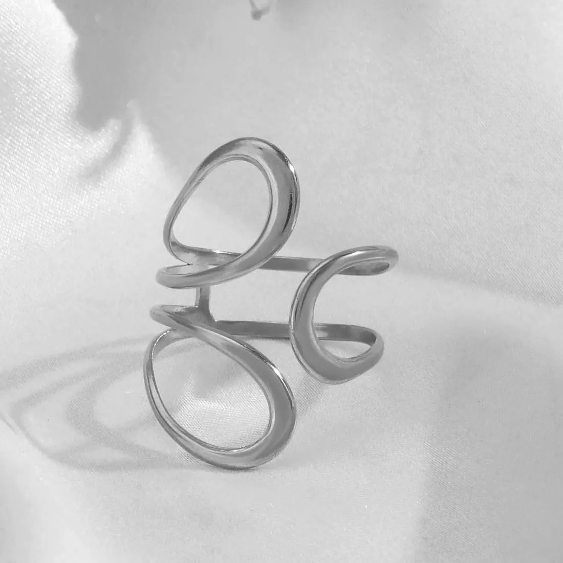 Stainless Steel Irregular Geometric Open Chain Ring for Women Punk Fashion Jewelry
