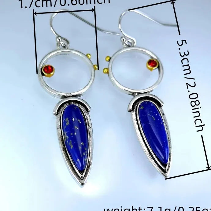Vintage Geometric Lapis Natural Stone Drop Earrings Bohemian Zinc Alloy