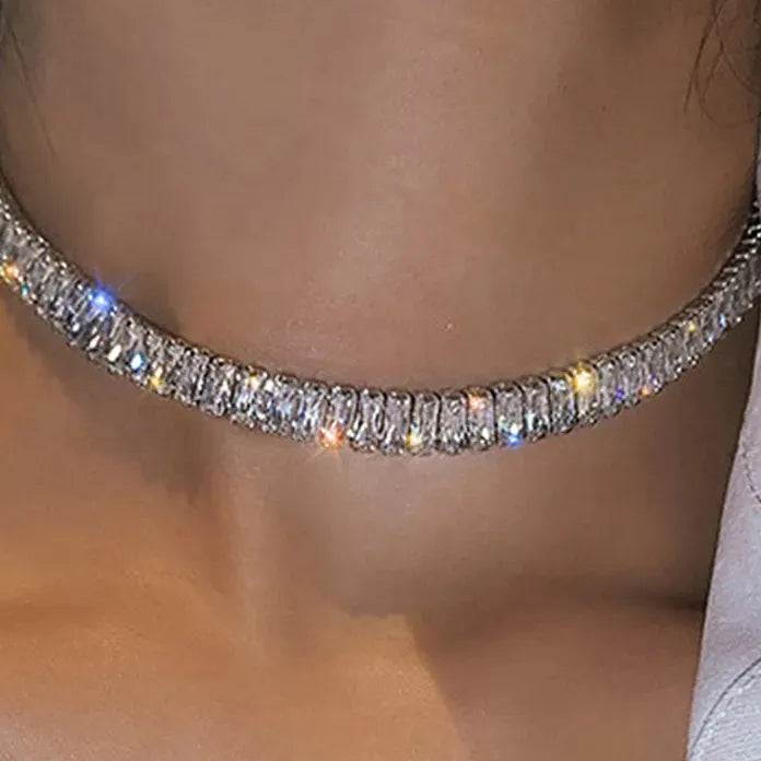 Stainless Steel Zircon Circle Pendant Necklace for Women Adjustable Choker Jewelry