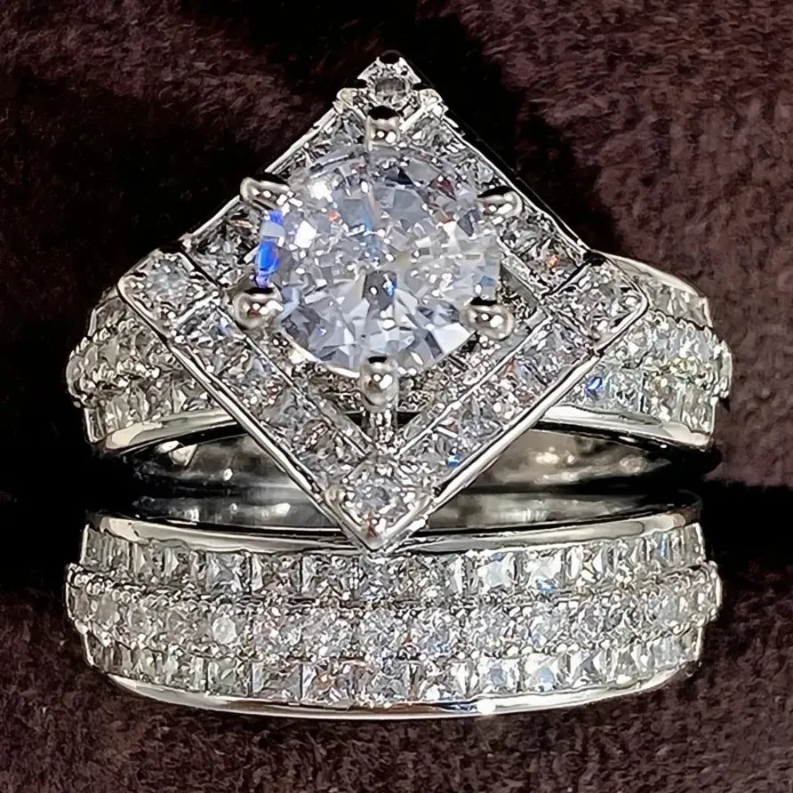 Elegant Women’s Wedding Ring Set Luxury Brass AAA Cubic Zirconia Jewelry