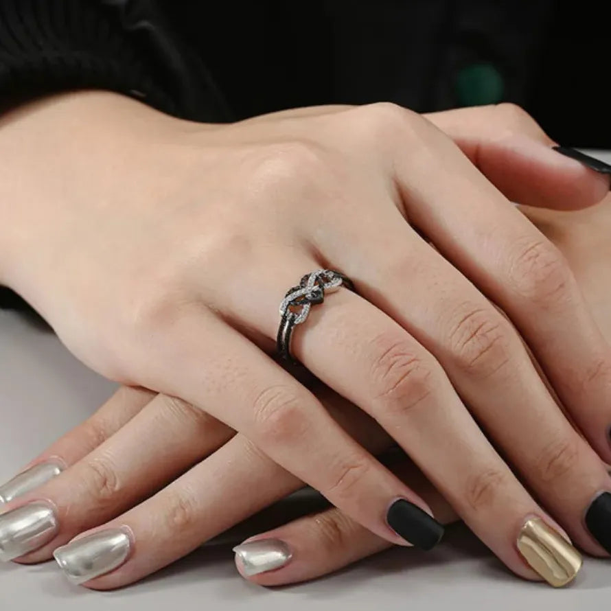 Rose Gold Plated Black Heart Ring Zinc Alloy Valentine's Birthday Gift