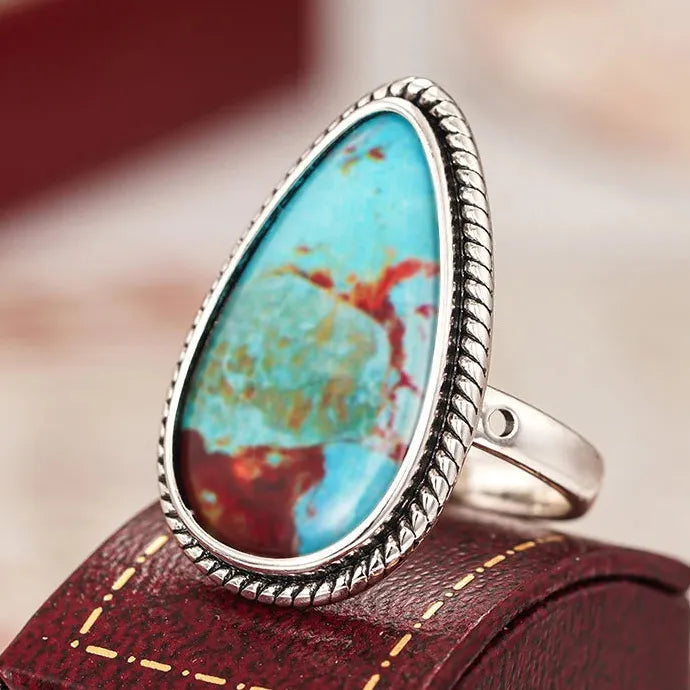 Vintage Geometric Silver Women's Ring with Artificial Gemstone for Parties & Weddings
