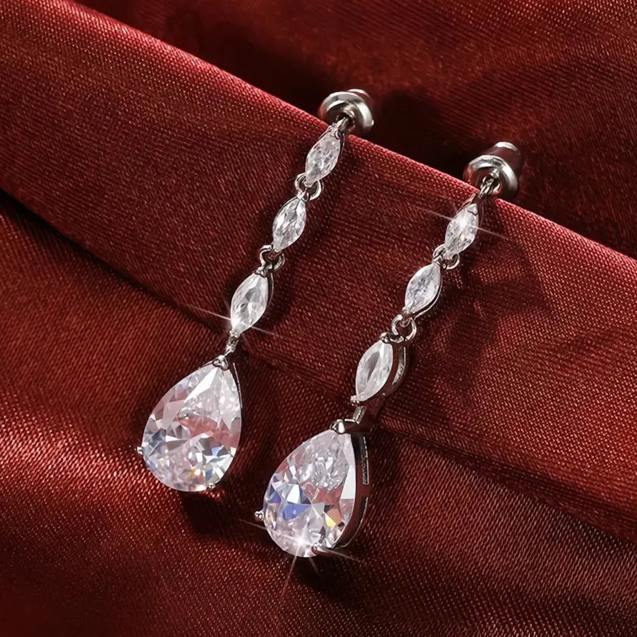 Bridal Silver Geometric CZ Dangle Earrings Elegant Wedding Jewelry