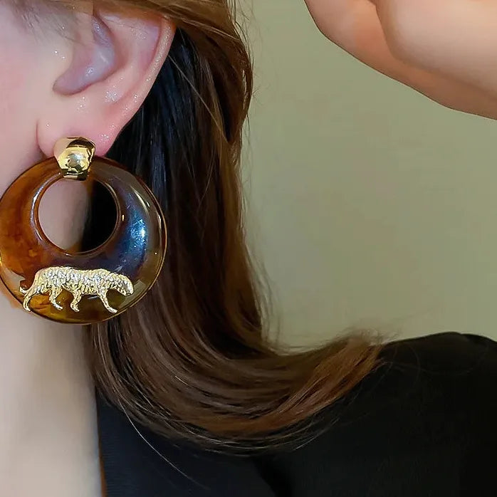 Elegant Gold Color Tiger Circle Earrings for Women Animal Design Jewelry