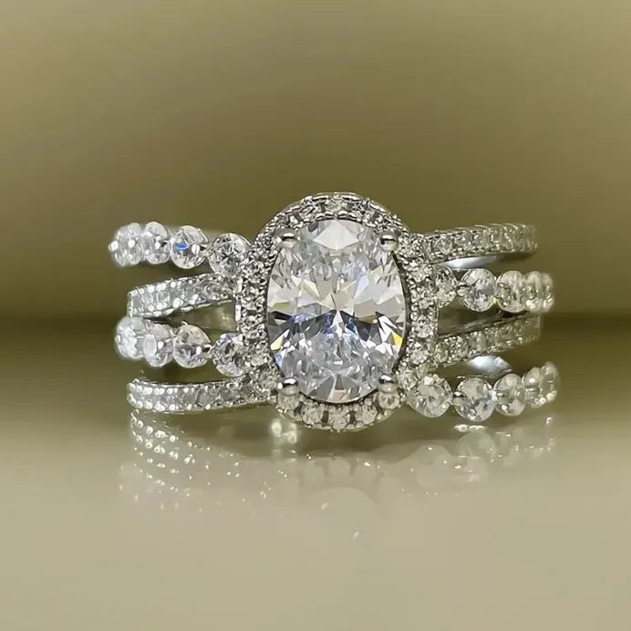 Elegant Sparkling White Cubic Zirconia Geometric Cross Wedding Ring for Women