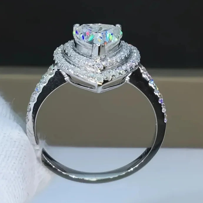 Women Heart Shaped Cubic Zirconia Ring Romantic Wedding Engagement Jewelry Brass