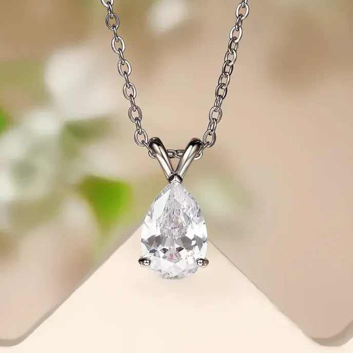 Luxury Pear Cubic Zirconia Pendant Necklace Silver Color Bridal Wedding Engagement Jewelry