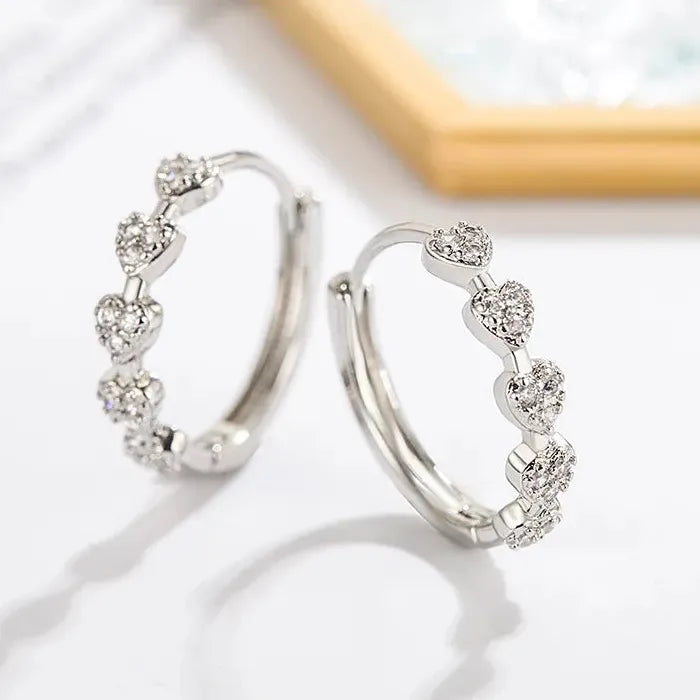 Silver Heart Hoop Earrings with Zircon for Women Wedding Jewelry