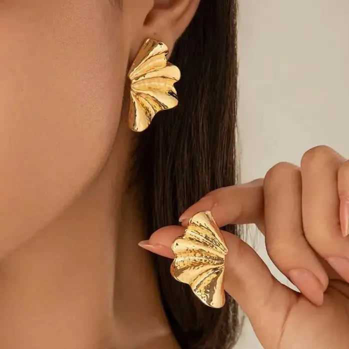 Vintage Irregular Half Flower Stud Earrings for Women Elegant Nature Jewelry